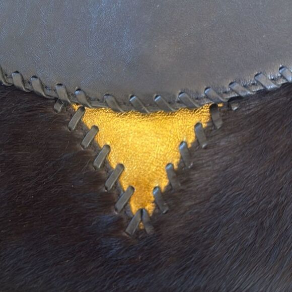 NICOLE MILLER black pony hair clutch with gold triangle leather - Picture 4 of 9